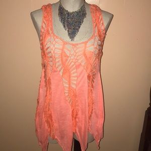 Umgee USA neon Coral Crochet Top Never Worn